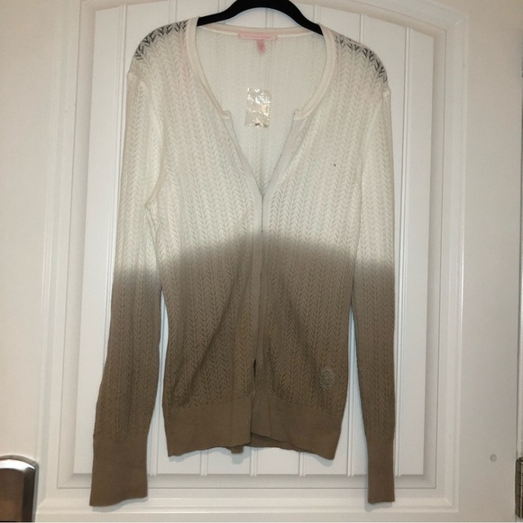 NWT Victoria’s Secret Brown & White Button Up Long Sleeve Cardigan Size Large - Picture 1 of 10